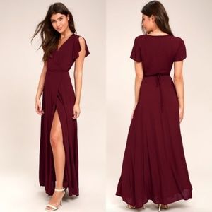 HEART OF MARIGOLD BURGUNDY WRAP MAXI DRESS